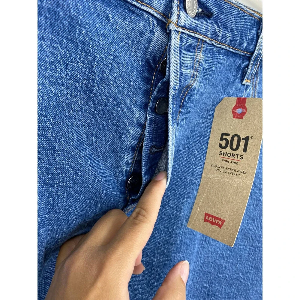 Levi's 501 Blue Denim Button Fly High Rise Cut Off Jean Shorts NEW 20W Summer